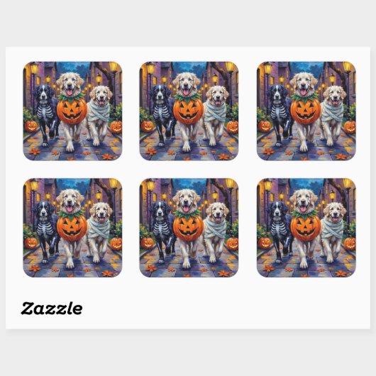 Grote Pyreneeën Trick-or-Treating Halloween Kostuu Vierkante Sticker (Vel)