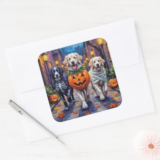 Grote Pyreneeën Trick-or-Treating Halloween Kostuu Vierkante Sticker (Envelop)