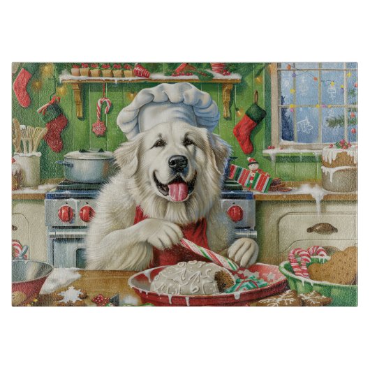 Grote Pyreneeën Vakantie Bakken: Feestelijke Kerst Snijplank (Voorkant)