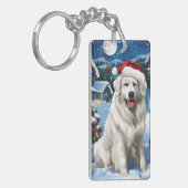 Grote Pyreneeën Winter Wonderland Kerstvreugde Sleutelhanger (Voorkant Links)