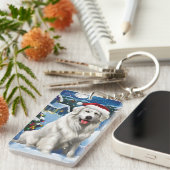 Grote Pyreneeën Winter Wonderland Kerstvreugde Sleutelhanger (Voorkant Rechts)