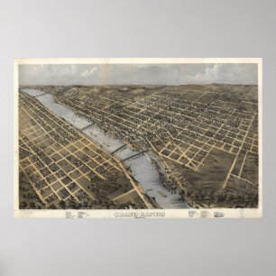 Grote Rapids Michigan 1868 Antiek Panoramische Kaa Poster