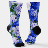 Grote Retro Blauwe Rozen Bloem Sokken (Gebogen)