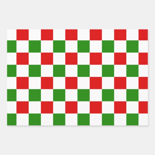 Grote Retro Checkerboard - Rood en Groene Kerstmis Inpakpapier Vel (Voorkant 3)