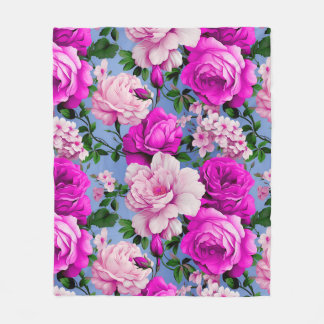 Grote Retro Paarse Rozen Bloem Fleece Deken