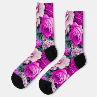 Grote Retro Paarse Rozen Bloem Sokken
