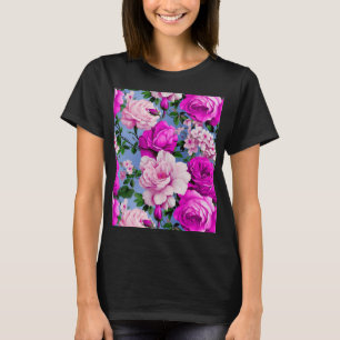 Grote Retro Paarse Rozen Bloem T-shirt