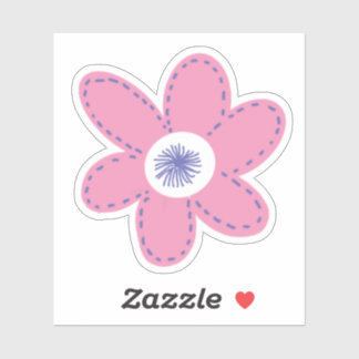 Grote Retro Roze Maagdenpalm Witte Bloem Sticker