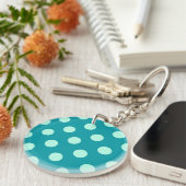 Grote retro-stippen - aqua en turquoise sleutelhanger (Voorkant Rechts)