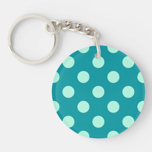 Grote retro-stippen - aqua en turquoise sleutelhanger (Voorkant)
