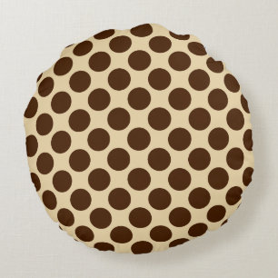 Grote retro-stippen - chocoladebruin en geelbruin rond kussen