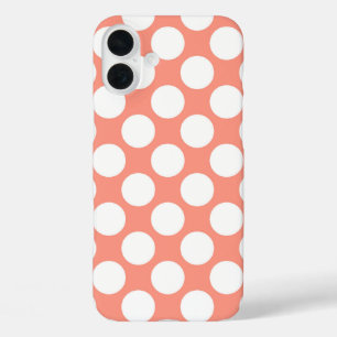 Grote retro stippen - koraalroze en wit iPhone 16 plus hoesje