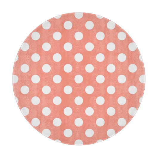Grote retro stippen - koraalroze en wit snijplank (Voorkant)