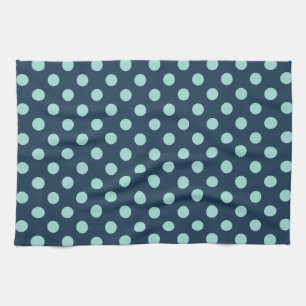 Grote retro stippen - licht op donkerdenim blauw theedoek