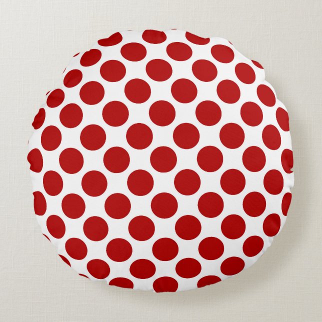 Grote retro stippen - rood en wit rond kussen (Voorkant)