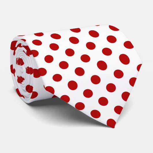 Grote retro stippen - rood en wit stropdas (Opgerold)