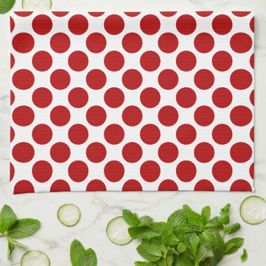 Grote retro stippen - rood en wit theedoek (Gevouwen)