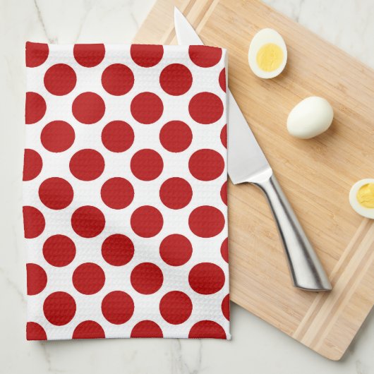 Grote retro stippen - rood en wit theedoek (Quarter Fold)