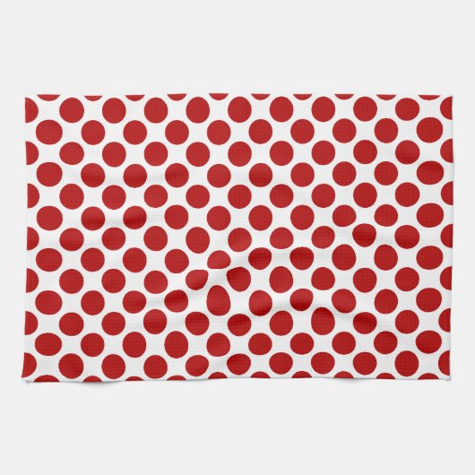 Grote retro stippen - rood en wit theedoek (Horizontaal)