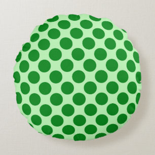 Grote retro stippen - smaragd en mintgroen rond kussen