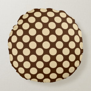 Grote retro-stippen - tint en chocoladebruin rond kussen