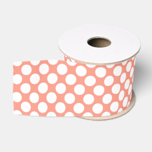 Grote retro-stippen - wit en koraalroze grosgrain lint