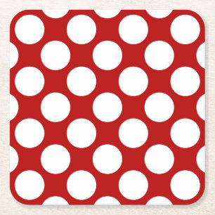 Grote retro stippen - wit en rood vierkante kartonnen onderzetter