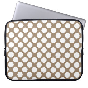 Grote retro stippen - wit en taupe bruin laptop sleeve