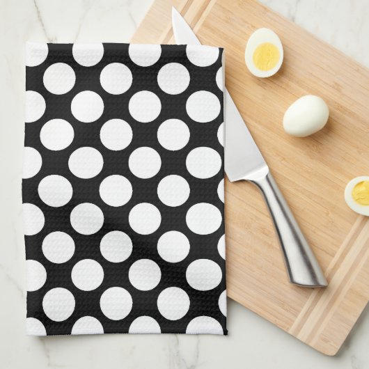 Grote retro-stippen - wit en zwart theedoek (Quarter Fold)