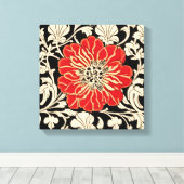 Grote rode Art Nouveau Bloem Canvas Afdruk (Insitu (Houten vloer))