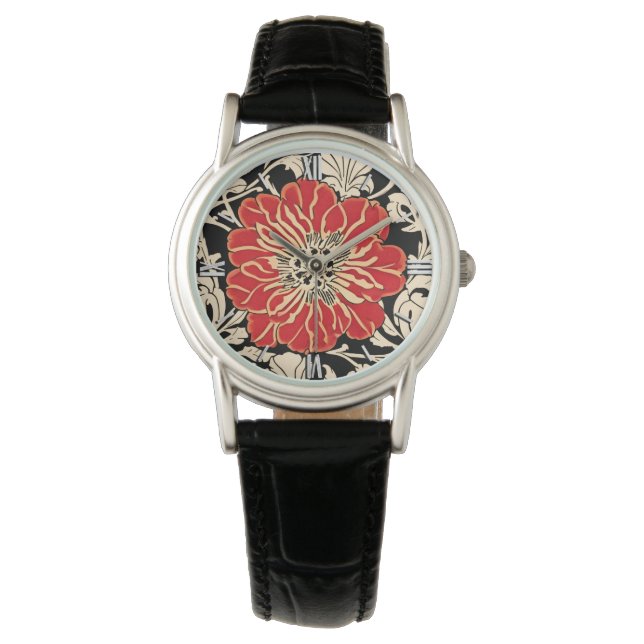 Grote rode Art Nouveau Bloem Horloge (Voorkant)