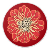 Grote rode Art Nouveau Bloem Keramische Knop (Voorkant)