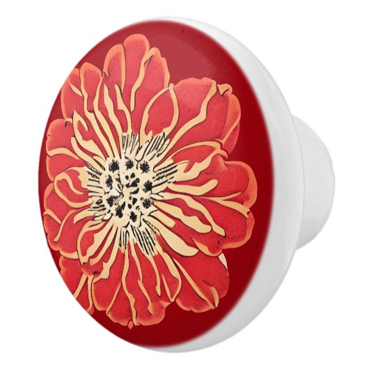 Grote rode Art Nouveau Bloem Keramische Knop (Rechts)