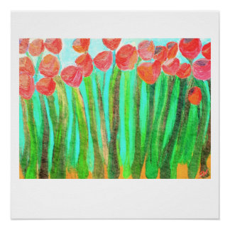 Grote rode bloemen - 20 x 20 glanzend afdrukken perfect poster