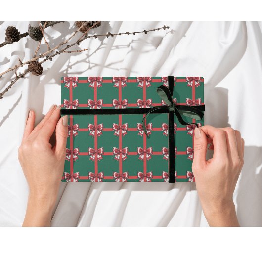 Grote Rode Bow Groene Kerst Decor Vakantie Bright Cadeaupapier
