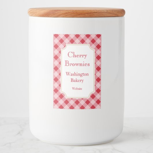 Grote Rode Gingham Labels Voedselcontainer Etiket (Voorkant)