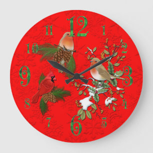 Grote rode kardinaal en Engelse Robin Wall Clock Klok