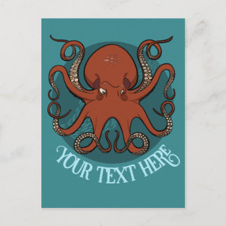 Grote rode octopus aangepaste tekst nautisch thema briefkaart