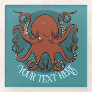 Grote rode octopus kunstwerk gepersonaliseerde tek glazen onderzetter