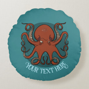 Grote rode octopus kunstwerk gepersonaliseerde tek rond kussen