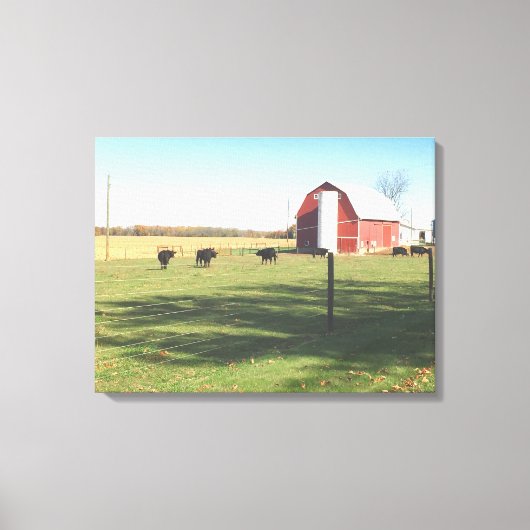 Grote rode schuur en vee weide canvas afdruk (Voorkant)