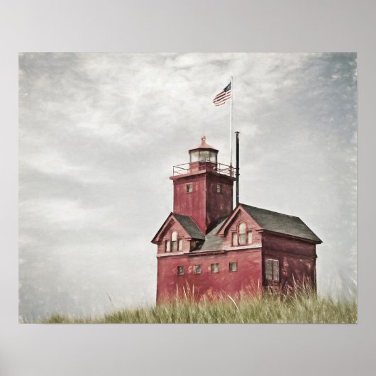 Grote Rode Vuurtoren Impressionisme Poster (Voorkant)