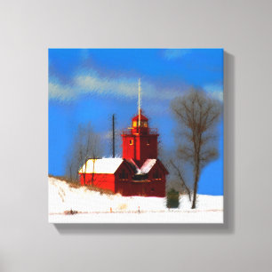 Grote Rode vuurtoren schilderen - Oorspronkelijke Canvas Afdruk