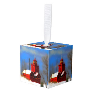 Grote Rode vuurtoren schilderen - Oorspronkelijke Kubus Ornament