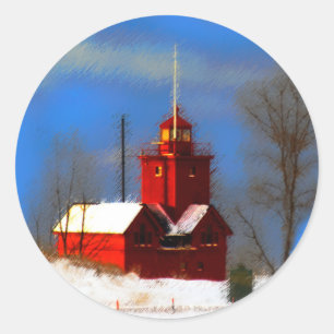 Grote Rode vuurtoren schilderen - Oorspronkelijke Ronde Sticker