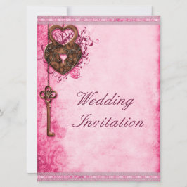 Grote romantische harten slot en sleutel roze brui kaart