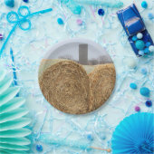 Grote ronde Hay-balken in een Boerderij veld Papieren Bordje (Feest)