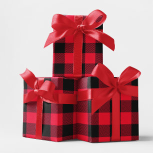 Grote Rood-Zwarte Chevron Buffalo Plaid Cadeaupapier