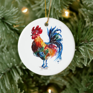 Grote Rooster-Waterverf Keramisch Ornament