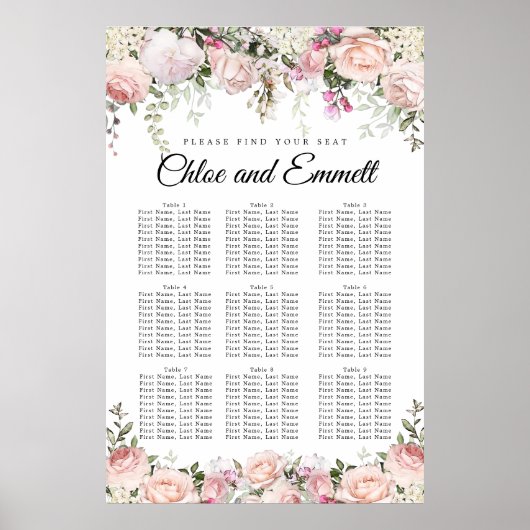 Grote roze 9-tafel bruiloft-zeepbel poster (Voorkant)